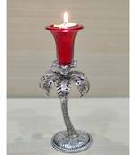 Silver Oxidized White Metal Red Color Single Candle Holder