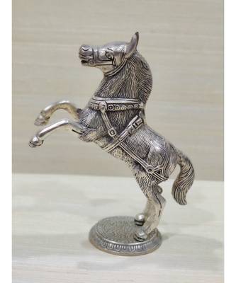 Silver Oxidized Jumping Horse Statue 2