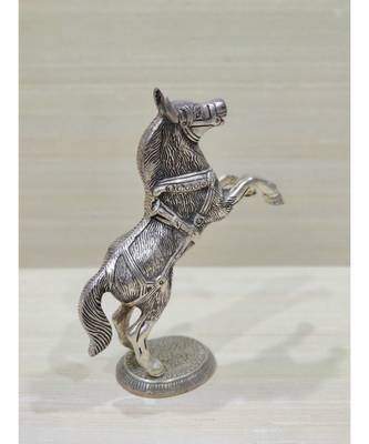 Silver Oxidized Jumping Horse Statue 3