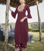 Maroon Embroidered Stitched Salwar