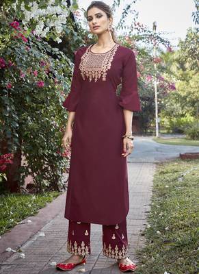 Maroon Embroidered Stitched Salwar 2