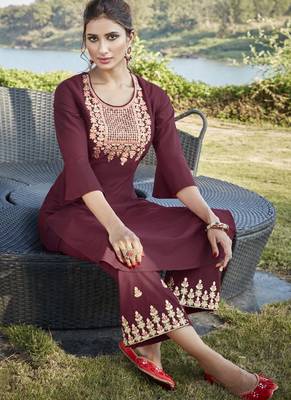 Maroon Embroidered Stitched Salwar 4