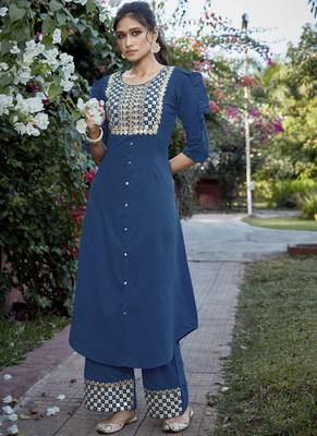 Blue Embroidered Stitched Salwar 1