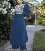 Blue Embroidered Stitched Salwar