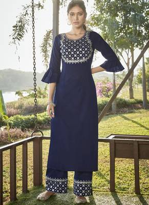 Blue Embroidered Stitched Salwar 1