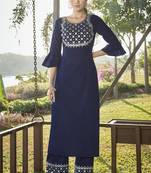 Blue Embroidered Stitched Salwar