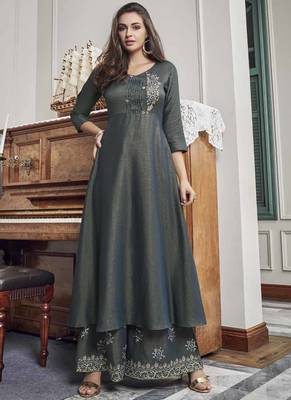 Grey Embroidered Stitched Salwar 1