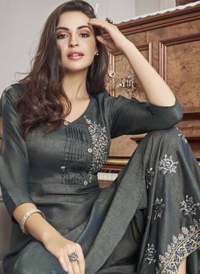 Grey Embroidered Stitched Salwar 2