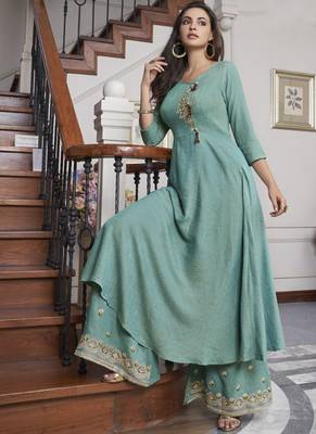 Turquoise Embroidered Stitched Salwar 1