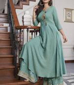 Turquoise Embroidered Stitched Salwar