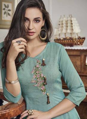 Turquoise Embroidered Stitched Salwar 2