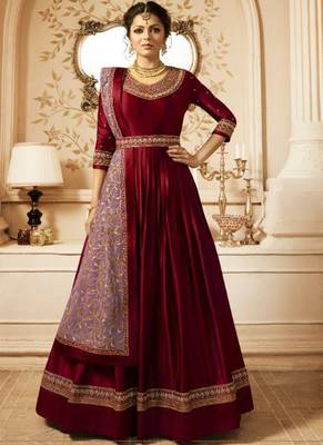 Maroon Embroidered Semi Stitched Salwar With Dupatta 1