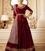 Maroon Embroidered Semi Stitched Salwar With Dupatta