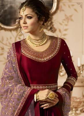 Maroon Embroidered Semi Stitched Salwar With Dupatta 2