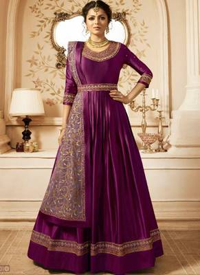 Wine Embroidered Semi Stitched Salwar With Dupatta 1