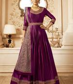 Wine Embroidered Semi Stitched Salwar With Dupatta