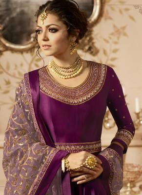 Wine Embroidered Semi Stitched Salwar With Dupatta 2