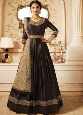 Brown Embroidered Semi Stitched Salwar With Dupatta 1
