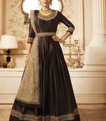 Brown Embroidered Semi Stitched Salwar With Dupatta