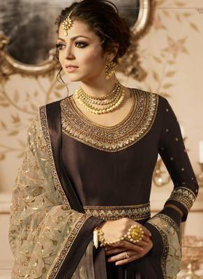 Brown Embroidered Semi Stitched Salwar With Dupatta 2