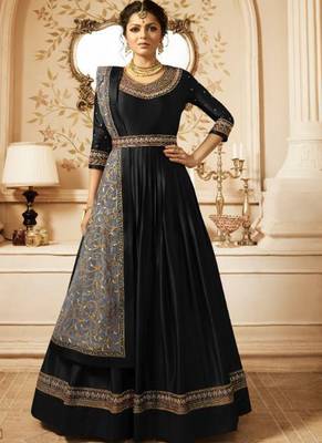 Black Embroidered Semi Stitched Salwar With Dupatta 1