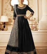 Black Embroidered Semi Stitched Salwar With Dupatta