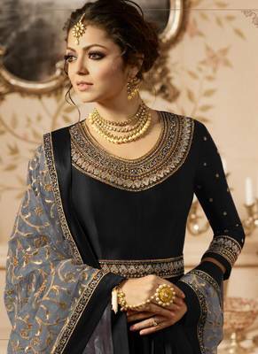 Black Embroidered Semi Stitched Salwar With Dupatta 2