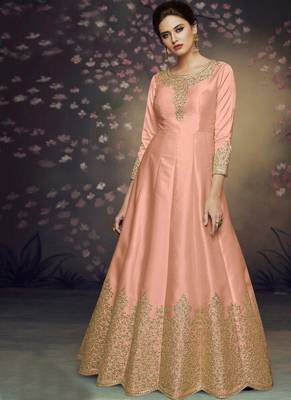 Peach Embroidered Semi Stitched Salwar With Dupatta 1
