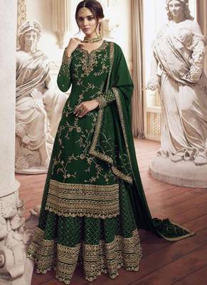 Green Embroidered Semi Stitched Salwar With Dupatta 1