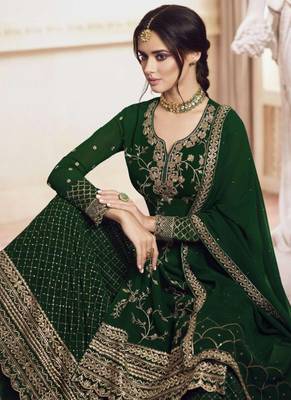 Green Embroidered Semi Stitched Salwar With Dupatta 2
