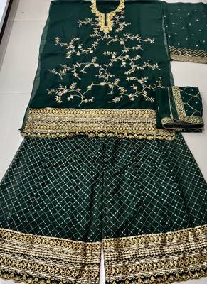 Green Embroidered Semi Stitched Salwar With Dupatta 3