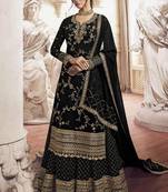 Black Embroidered Semi Stitched Salwar With Dupatta