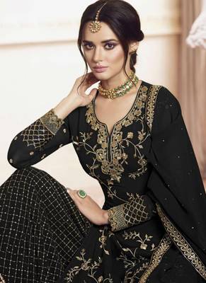 Black Embroidered Semi Stitched Salwar With Dupatta 2