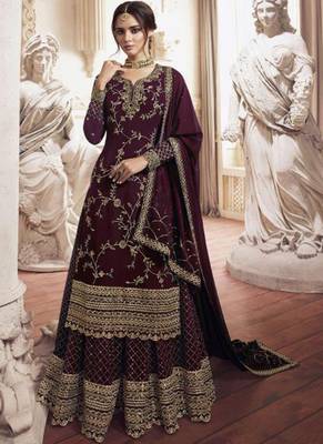 Maroon Embroidered Semi Stitched Salwar With Dupatta 1