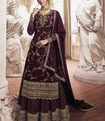 Maroon Embroidered Semi Stitched Salwar With Dupatta