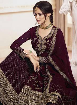 Maroon Embroidered Semi Stitched Salwar With Dupatta 2