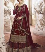 Red Embroidered Semi Stitched Salwar With Dupatta