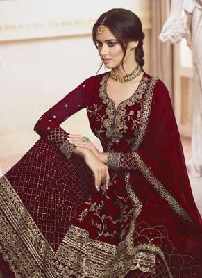 Red Embroidered Semi Stitched Salwar With Dupatta 2