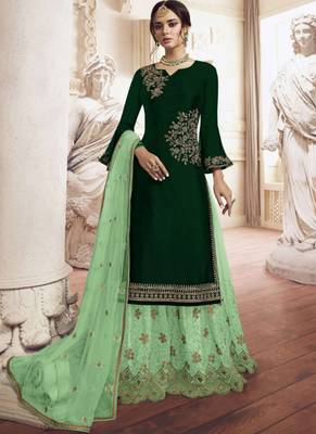 Green Embroidered Semi Stitched Salwar With Dupatta 1