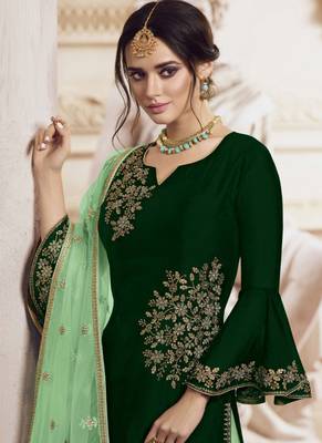 Green Embroidered Semi Stitched Salwar With Dupatta 2