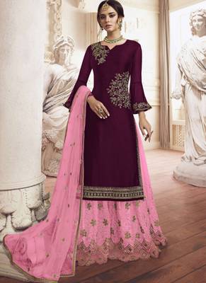 Purple Embroidered Semi Stitched Salwar With Dupatta 1