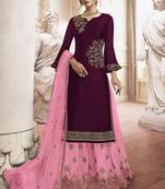 Purple Embroidered Semi Stitched Salwar With Dupatta