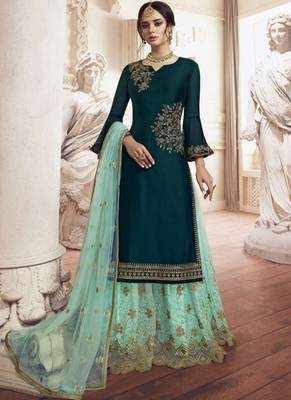Green Embroidered Semi Stitched Salwar With Dupatta 1