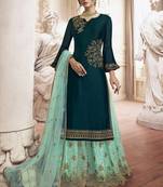 Green Embroidered Semi Stitched Salwar With Dupatta