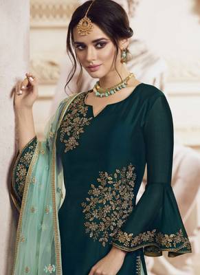 Green Embroidered Semi Stitched Salwar With Dupatta 2