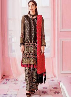 Black Embroidered Semi Stitched Salwar With Dupatta 1