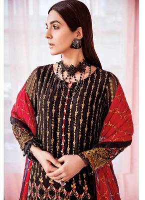 Black Embroidered Semi Stitched Salwar With Dupatta 2