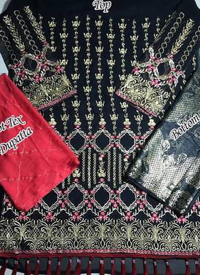 Black Embroidered Semi Stitched Salwar With Dupatta 3