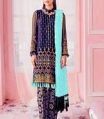 Blue Embroidered Semi Stitched Salwar With Dupatta