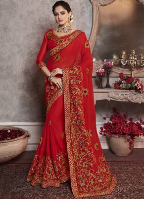 Red Embroidered Art Silk Saree With Blouse 1